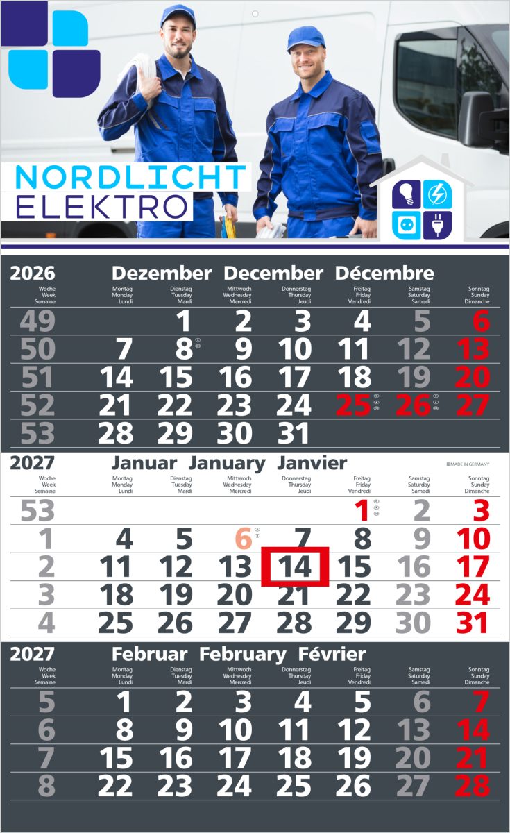 3-Monatskalender Einblatt Solid 3 Schrift klassisch