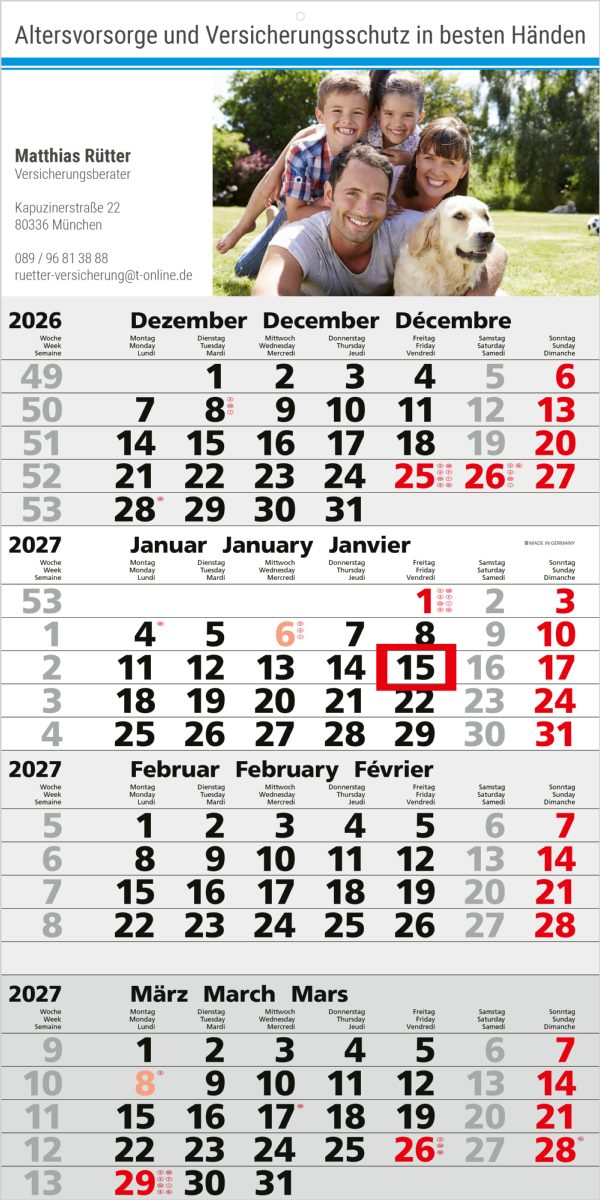 4-Monatskalender Einblatt Mega 4 Post A EXPRESS postoptimiert