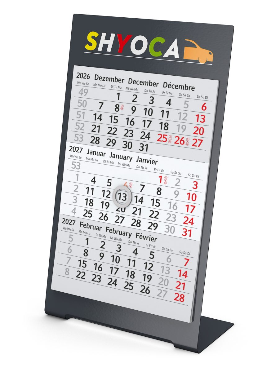 Tischkalender Desktop 3 Color Metallaufsteller farbbeschichtet