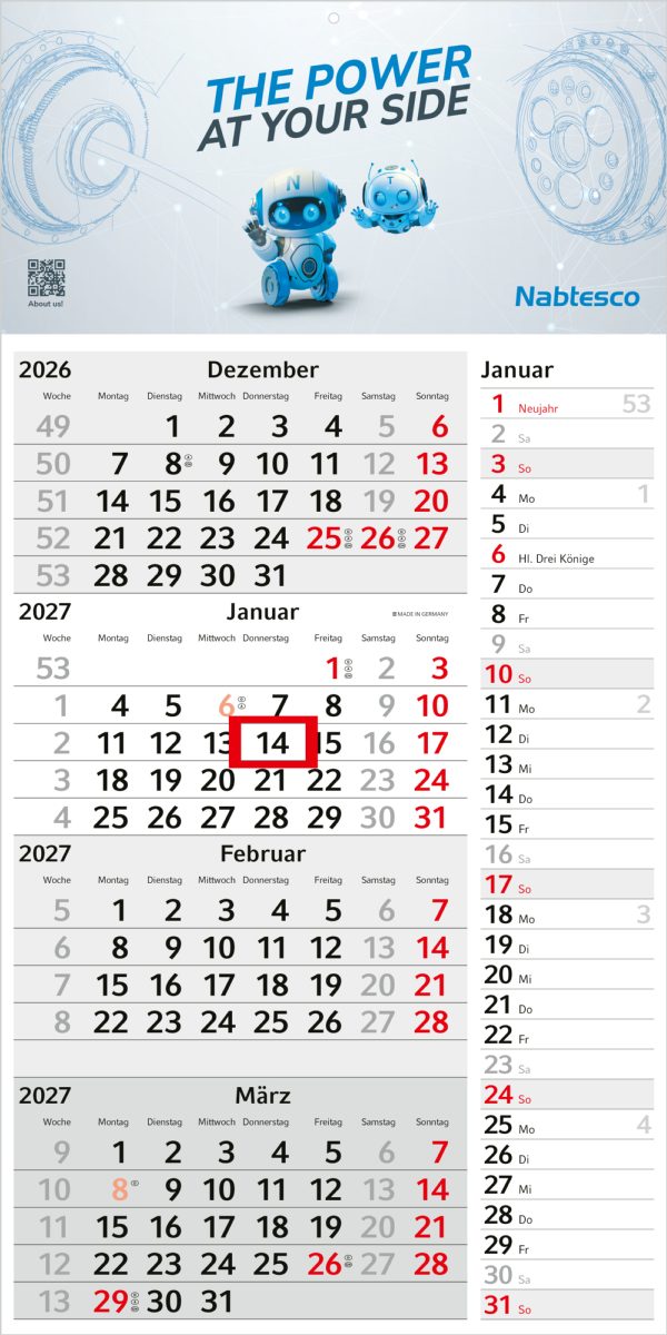 4-Monatskalender Einblatt Konzept 4 Post mit Streifenkalendarium