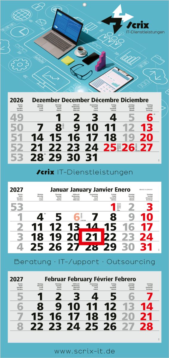 3-Monatskalender Mehrblock Maxi Light 3 mehrsprachig