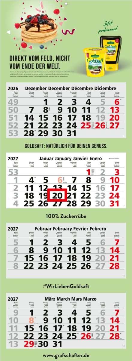 4-Monatskalender Mehrblock Quadro Light 4 EXPRESS Werbung auf Rückwand
