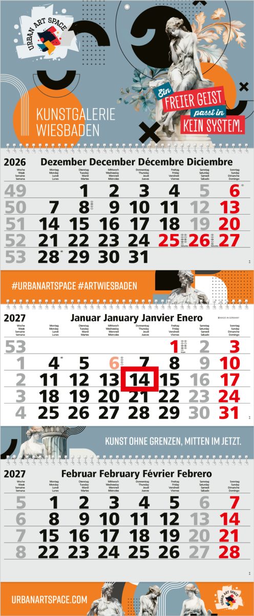 3-Monatskalender Mehrblock Maxi Wire-O 3 Wire-O-Bindung