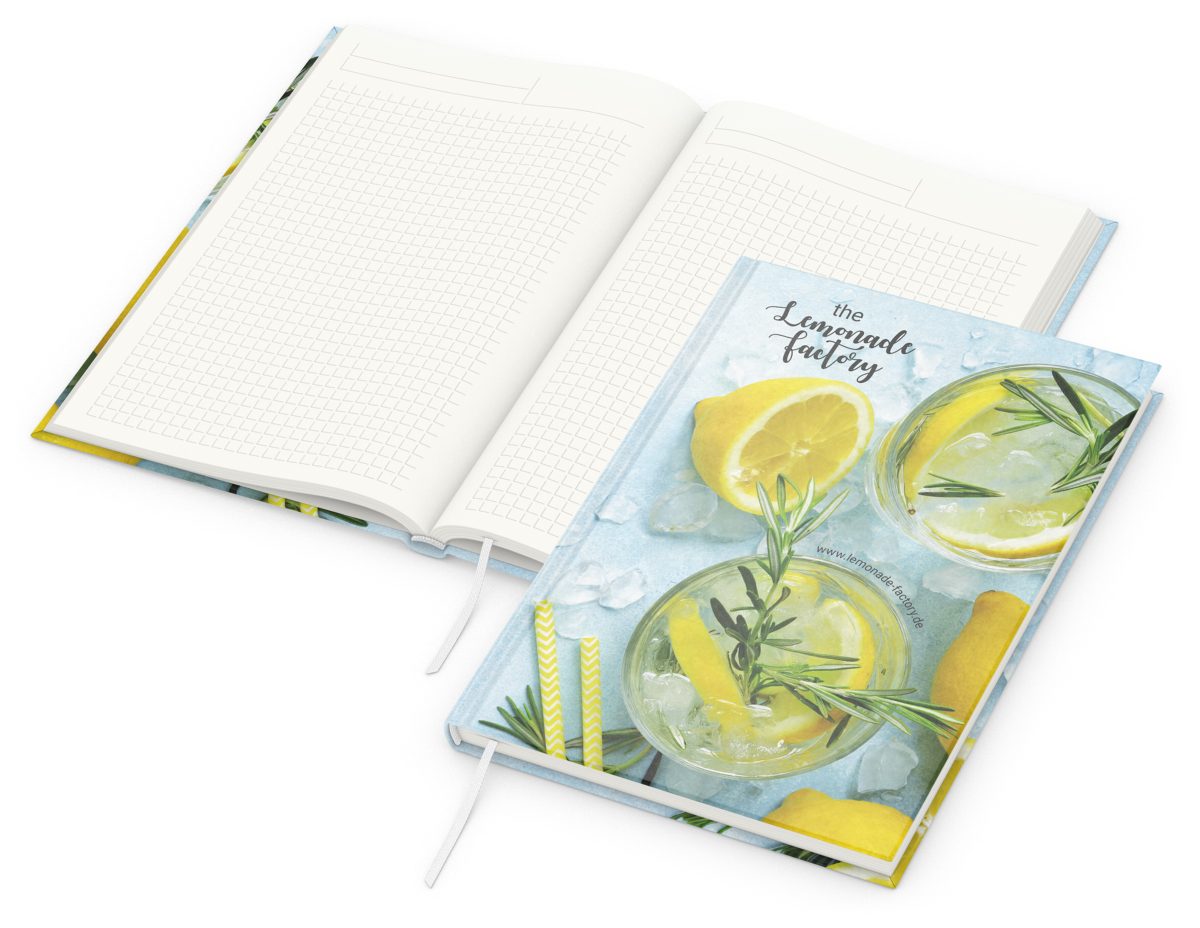 Notizbuch Note-Book RECYCLING Ecken spitz Papier-Hardcover individuell bedruckt