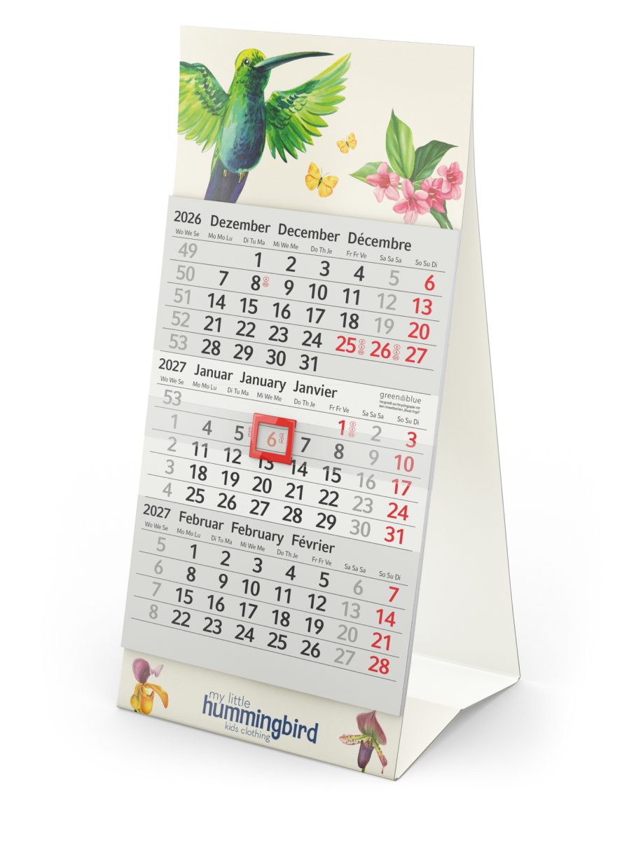 Tischkalender Mini 3 RECYCLING Karton-Dachaufsteller
