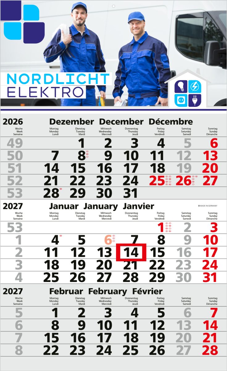 3-Monatskalender Einblatt Solid 3 EXPRESS Schrift klassisch