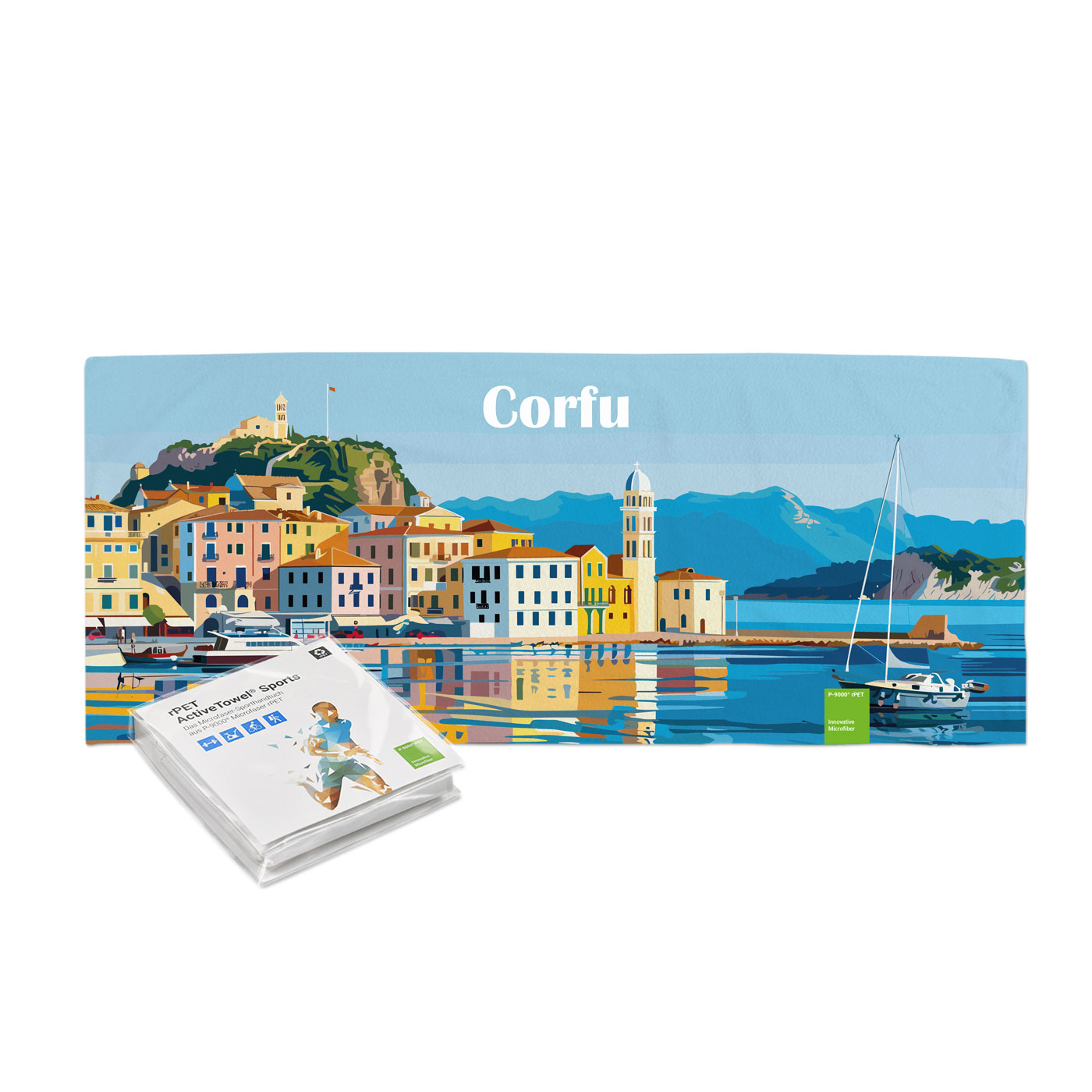 rPET ActiveTowel® Sports 100x40 cm im Polybeutel mit Klappkarte, All-Inklusive-Paket