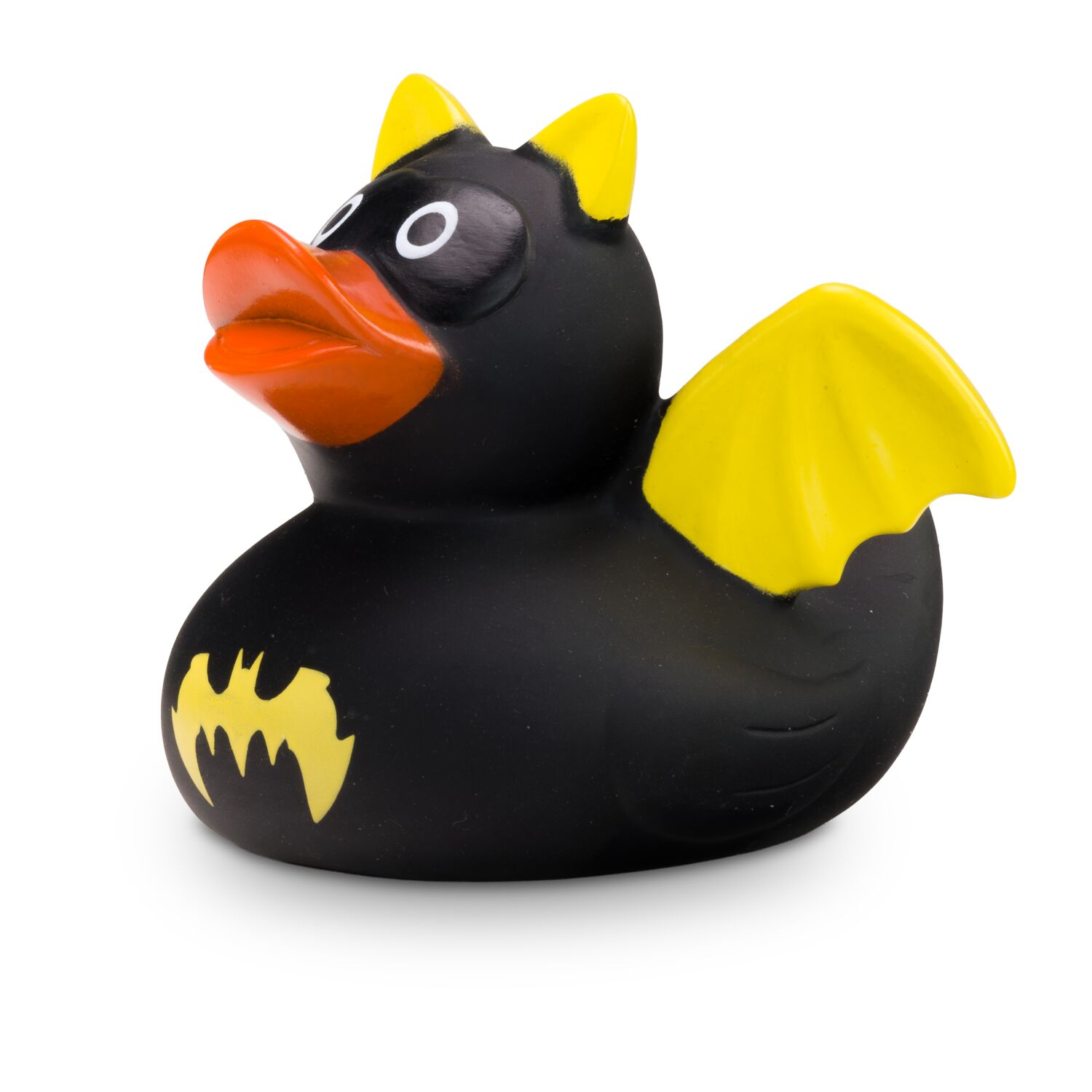 Werbeente Batduck Superheld schwarz-gelb